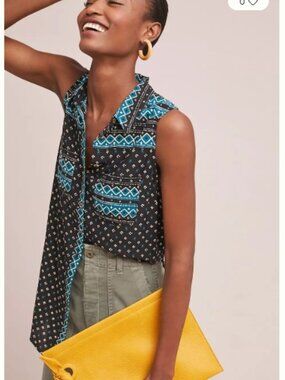 Like New! ANTHROPOLOGIE Akemi + Kin Ira Printed Tunic Black/Blue in L
